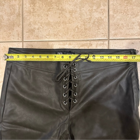 New Zara Dark Brown Faux Leather High Waist Pants Large XL 7901/502 - Picture 12 of 12